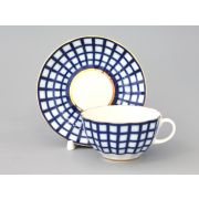 Чашка с блюдцем чайная 250 мл форма Тюльпан рисунок Кобальтовая клетка арт. 81.14860.00.1