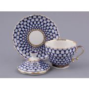 Чашка с блюдцем и с крышкой чайная 250 мл форма Подарочная-2 рисунок Кобальтовая сетка арт. 81.15419.00.1