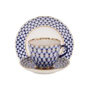 Трехпредметный комплект кофейный форма Тюльпан рисунок Кобальтовая сетка 140 мл арт. 81.10104.00.1